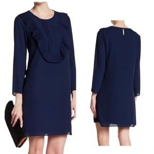 CeCe Navy Blue Ruffle Pleated Bib Shift Dress Size 8